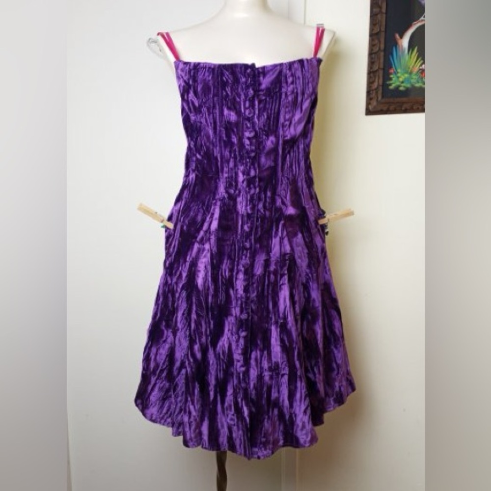 Vintage Betsey Johnson Purple Velvet Corset Strapless Mini Skater Dress - M